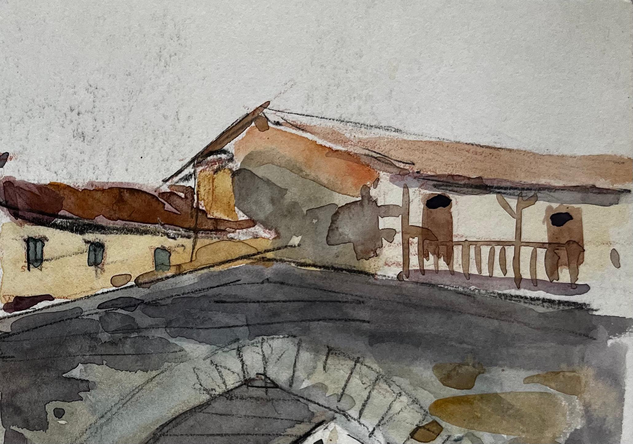 Titolo: Ponte di pietra francese Case del villaggio Scena di fiume Acquerello
Artista: Pierre Neveu (francese, nato nel 1929)
Medium: Acquerello su carta da artisti, senza cornice
Dimensioni (H. x L): 6,25 x 9,75 pollici
Condit: Complessivamente