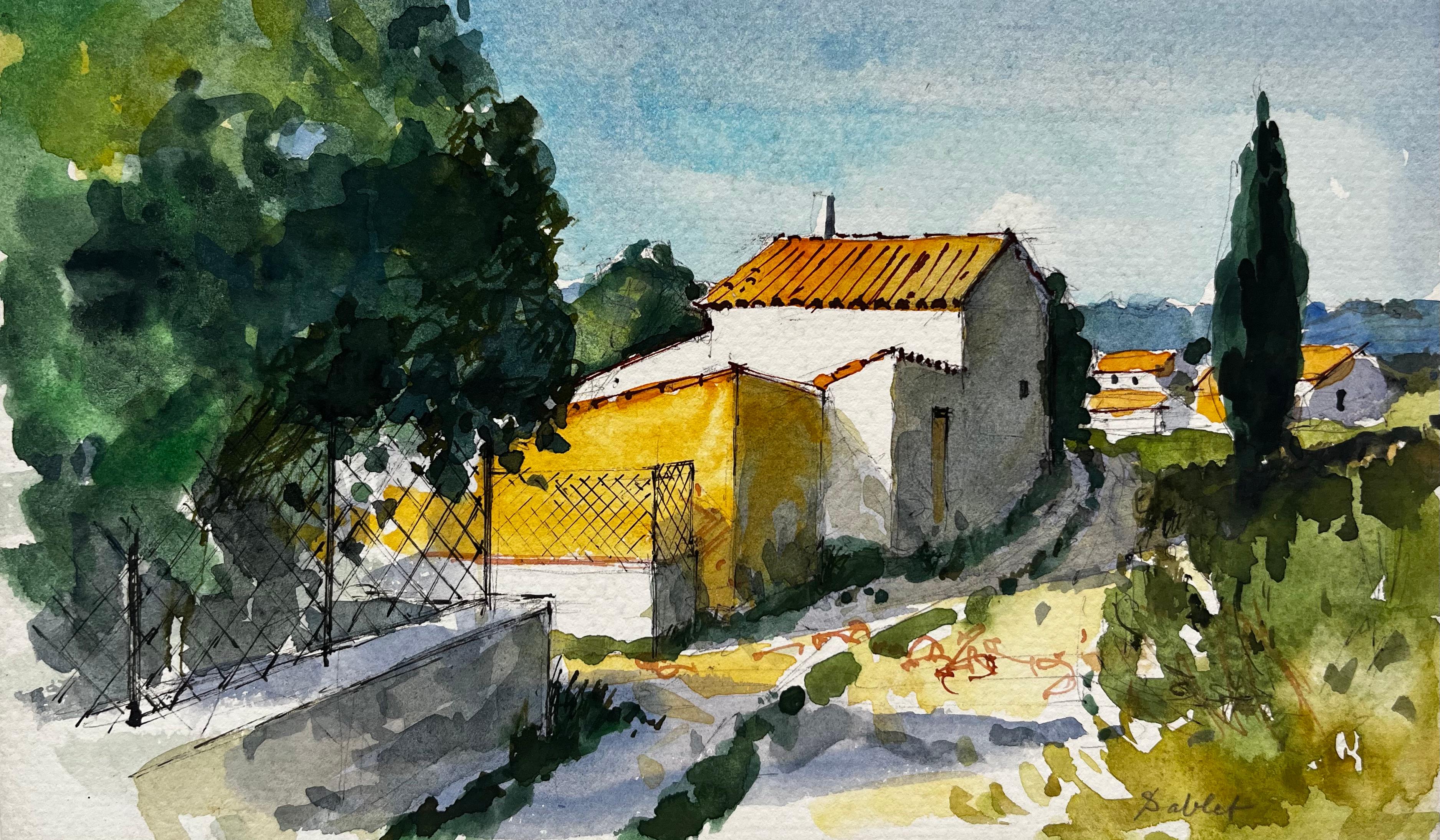 Sablet Provence Village Sunlit Houses Cypress Tree and Summer Landscape
