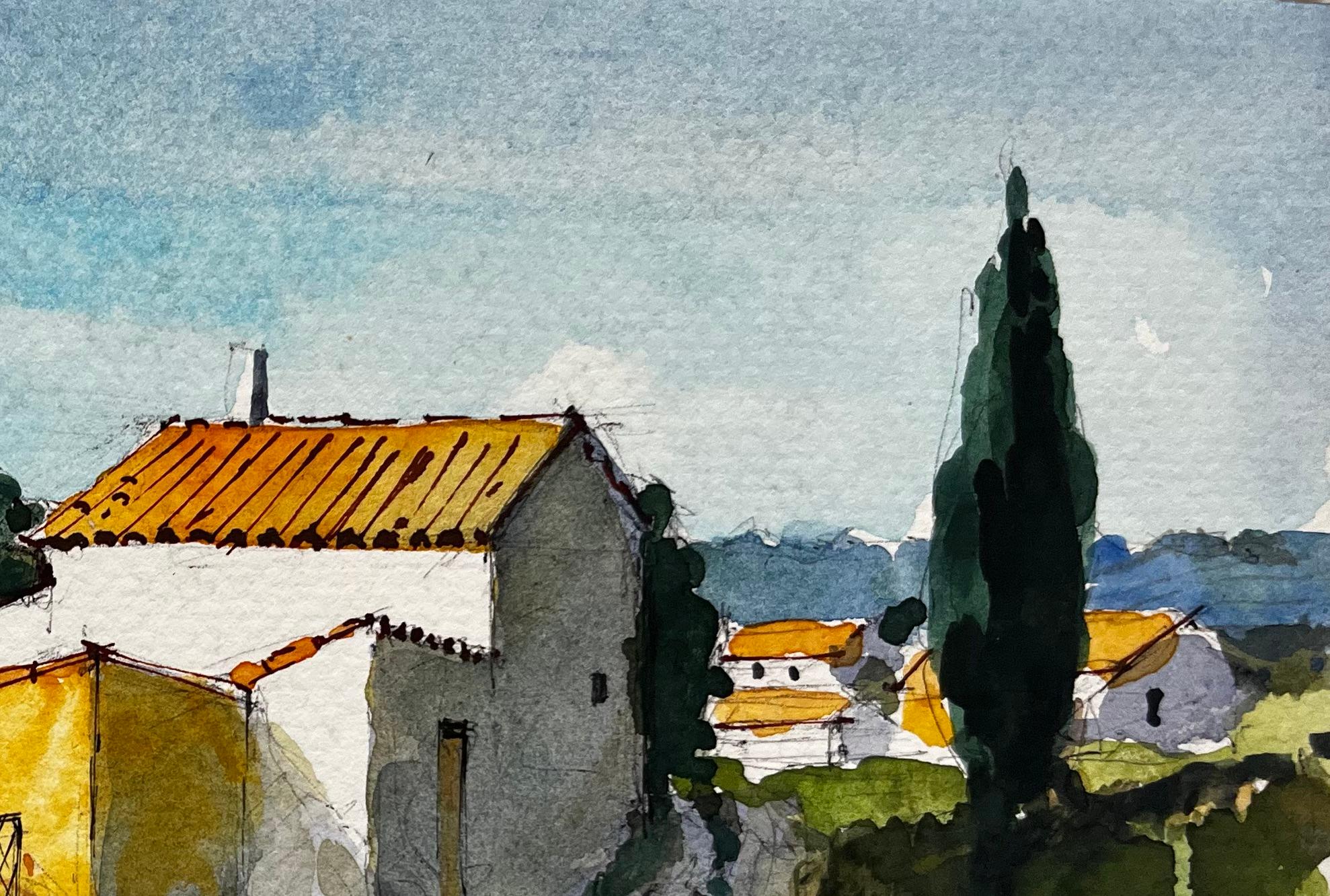 Sablet Provence Village Case illuminate dal sole Cipressi e paesaggio estivo - Painting Postimpressionismo di Pierre Neveu