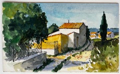 Sablet Pueblo provenzal Casas iluminadas por el sol Ciprés y paisaje estival