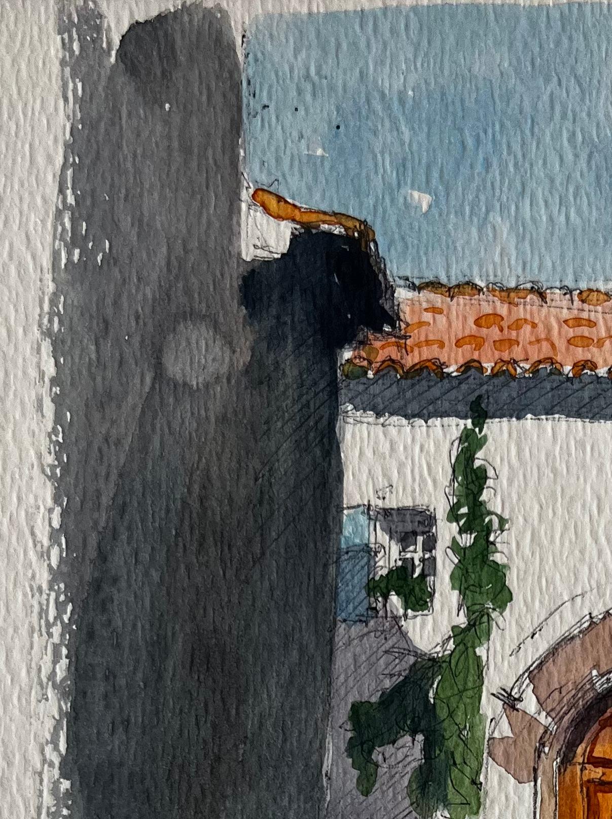 Titolo: Arco del villaggio francese Cortile illuminato dal sole Porta di legno e muri di pietra Acquerello
Artista: Pierre Neveu (francese, nato nel 1929)
Medium: Acquerello su carta da artisti, senza cornice
Dimensioni (H. x L): 9,75 x 6,25