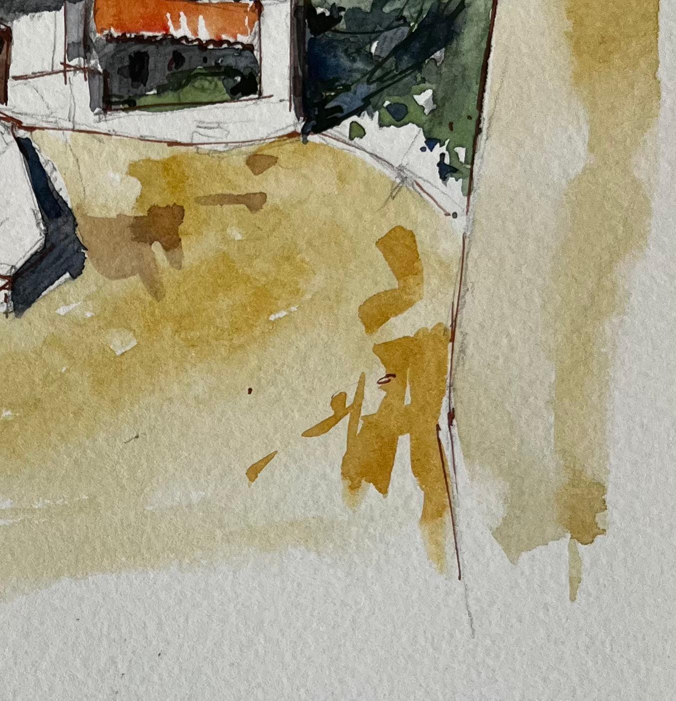 Titre : Chemin de village perché français Maisons ensoleillées Toits en terre cuite et ciel bleu
Artistics : Pierre Neveu (français né en 1929)
Moyen d'expression : Aquarelle sur papier d'artiste, non encadrée
Taille (H x L) : 9.75 x 6.25