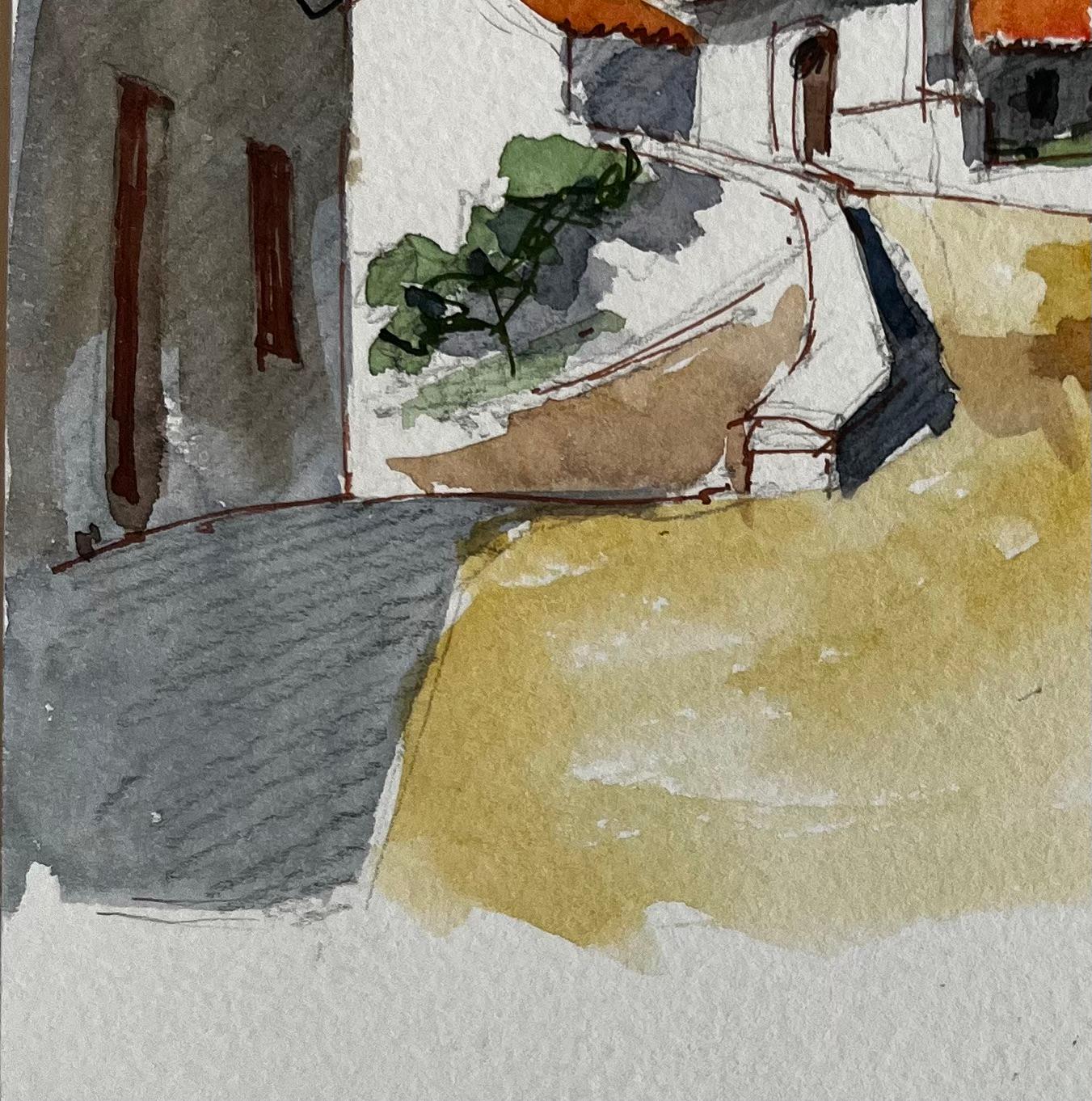 Chemin du village perché français Maisons ensoleillées Toits en terre cuite et ciel bleu en vente 1