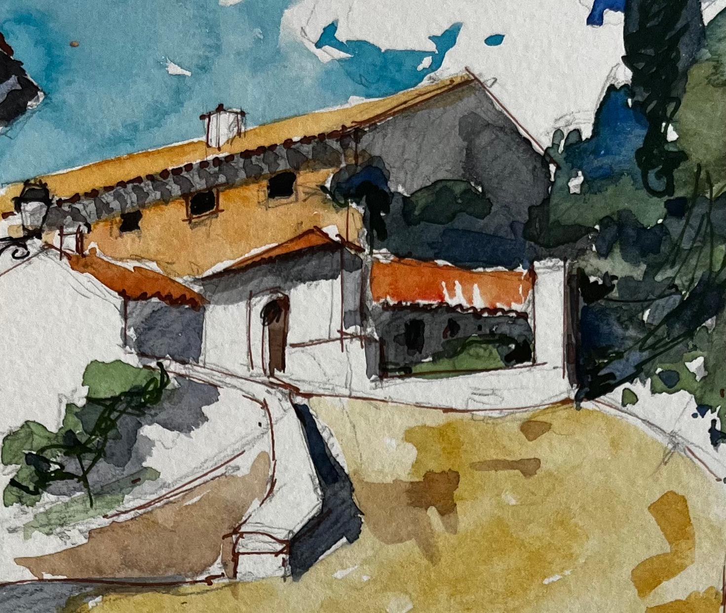 Chemin du village perché français Maisons ensoleillées Toits en terre cuite et ciel bleu en vente 2