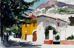 Pierre Neveu - French Countryside Houses Cypress Trees Mountain View and Sunlit Street French Countryside Houses Cypress Trees Mountain View and Sunlit Street