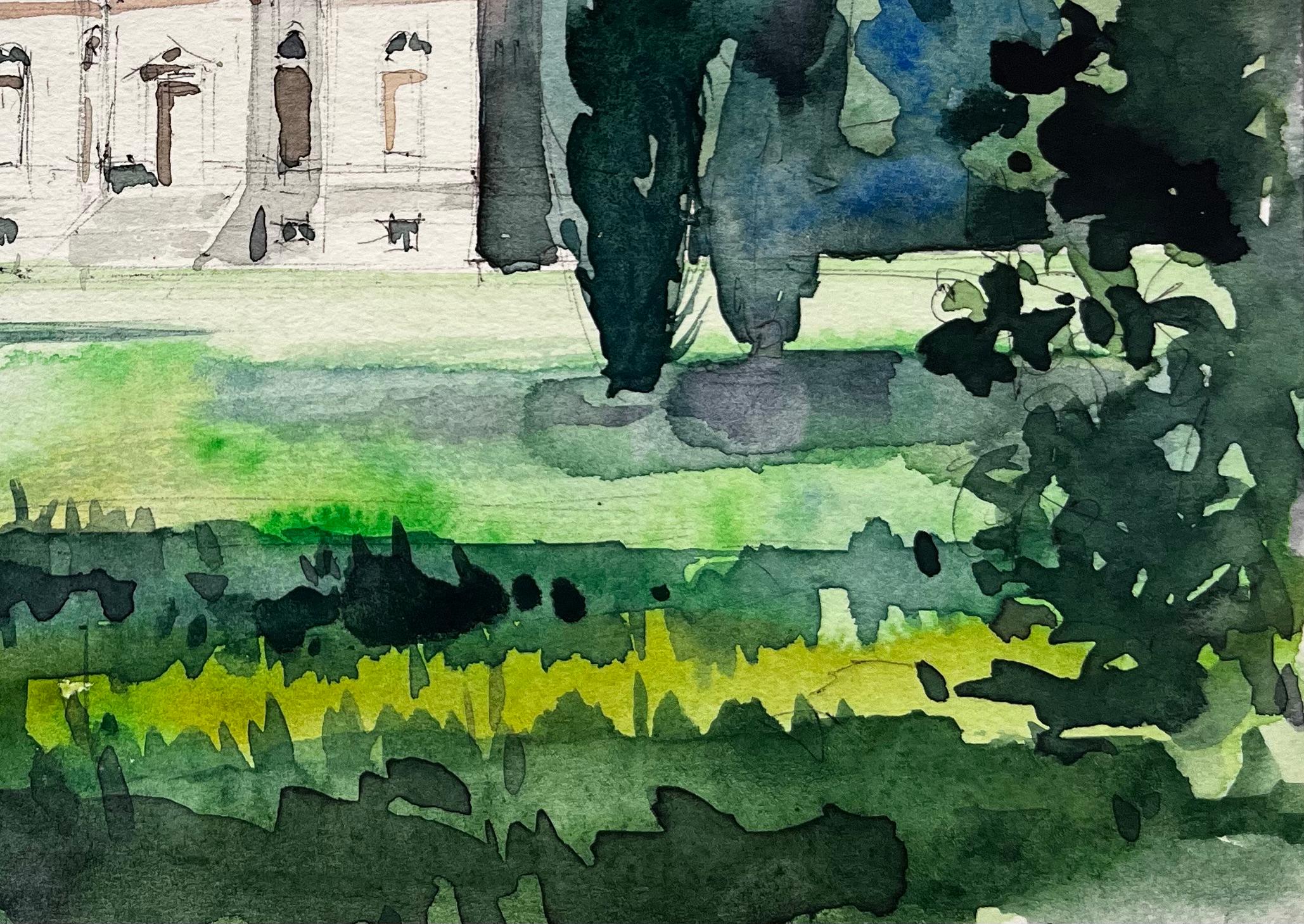 Abbazia di Royaumont Paesaggio Architettura storica francese Grande maniero e giardini - Landscape Art Nero di Pierre Neveu