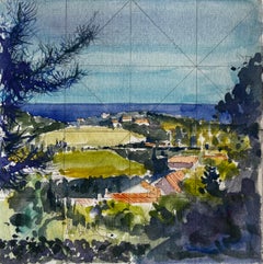 Pierre Neveu - Chateauneuf Landscape Hillside View French Vineyards Sea Horizon and Village Chateauneuf Landscape Hillside View French Vineyards Sea Horizon and Village