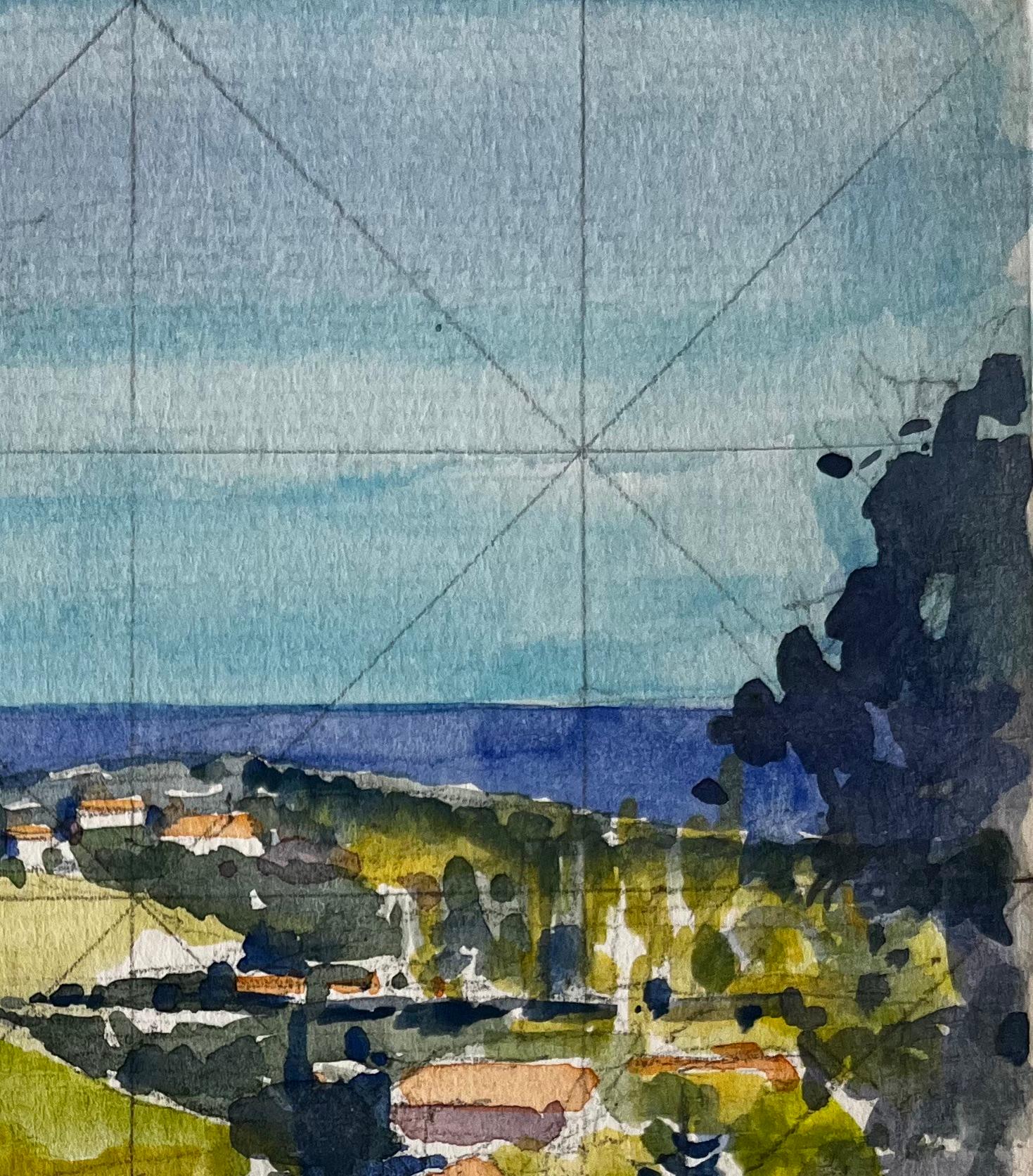 Chateauneuf Landscape Hillside View French Vineyards Sea Horizon and Village en vente 1