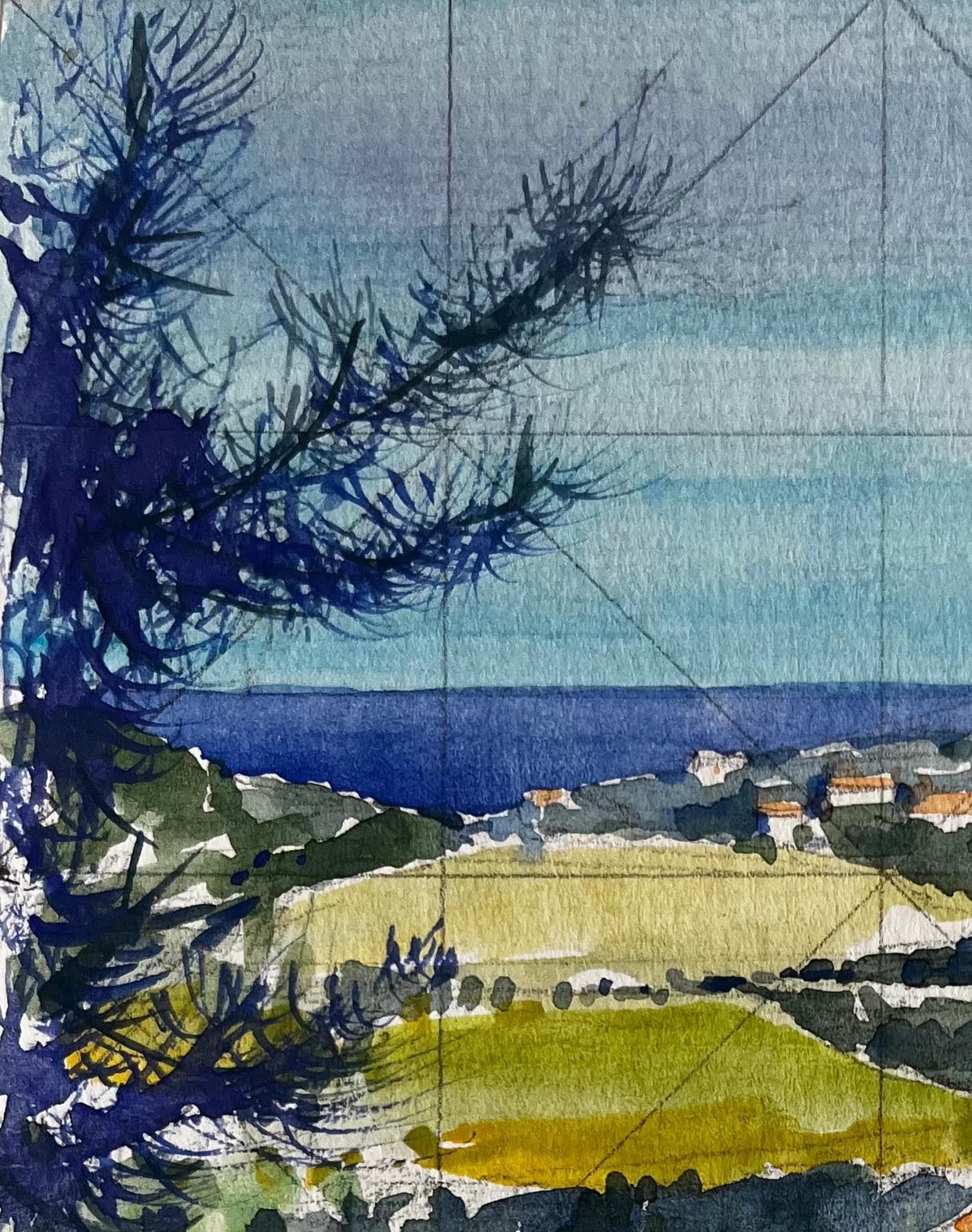Titre : Chateauneuf Landscape Hillside View French Vineyards Sea Horizon and Village
Artistics : Pierre Neveu (français né en 1929)
Moyen d'expression : Aquarelle sur papier d'artiste, non encadrée
Inscrit 