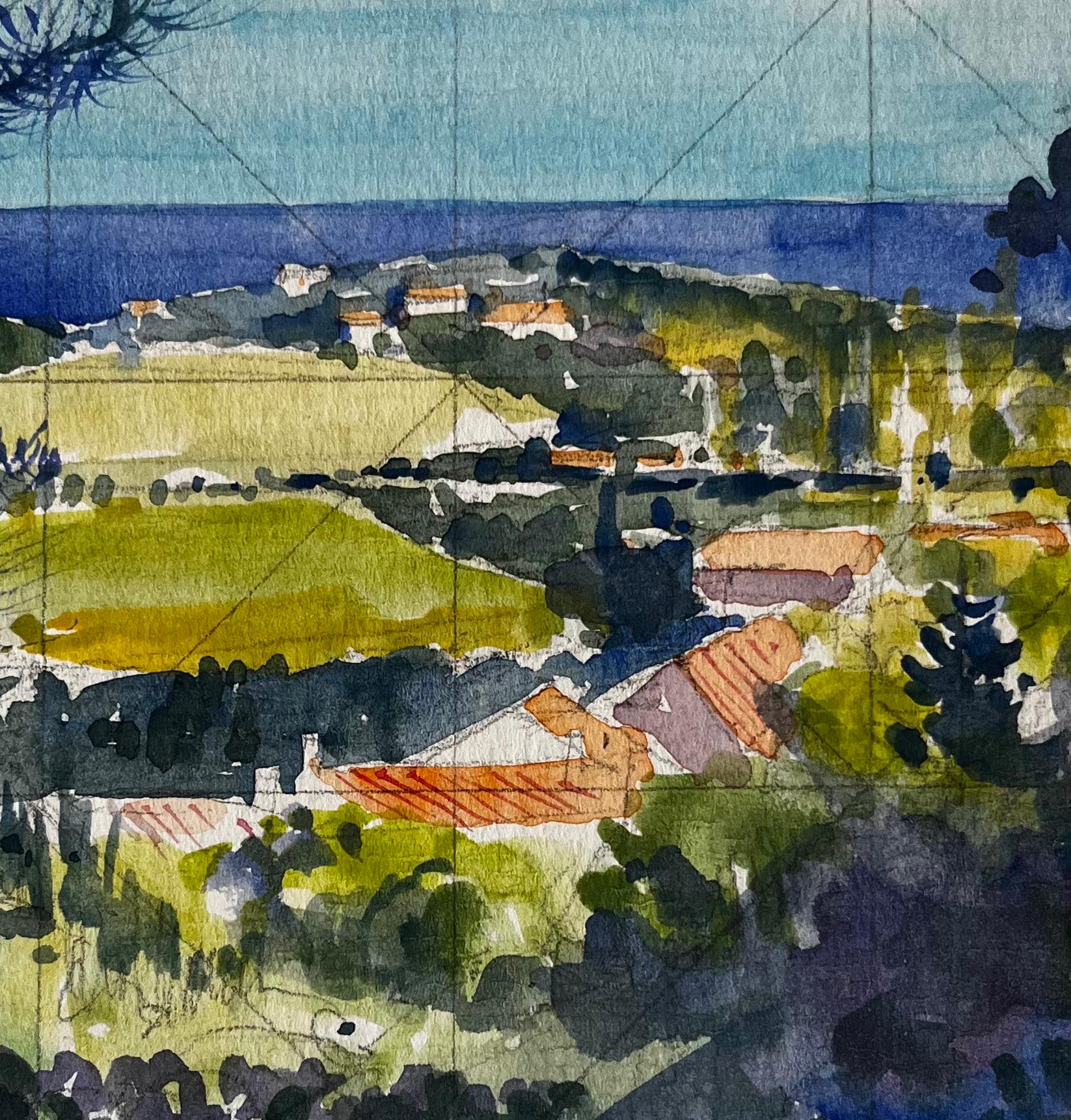 Chateauneuf Landscape Hillside View French Vineyards Sea Horizon and Village en vente 2