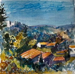 Luberon Hillside View Lacostec French Landscape Rooftops Trees and Blue Sky