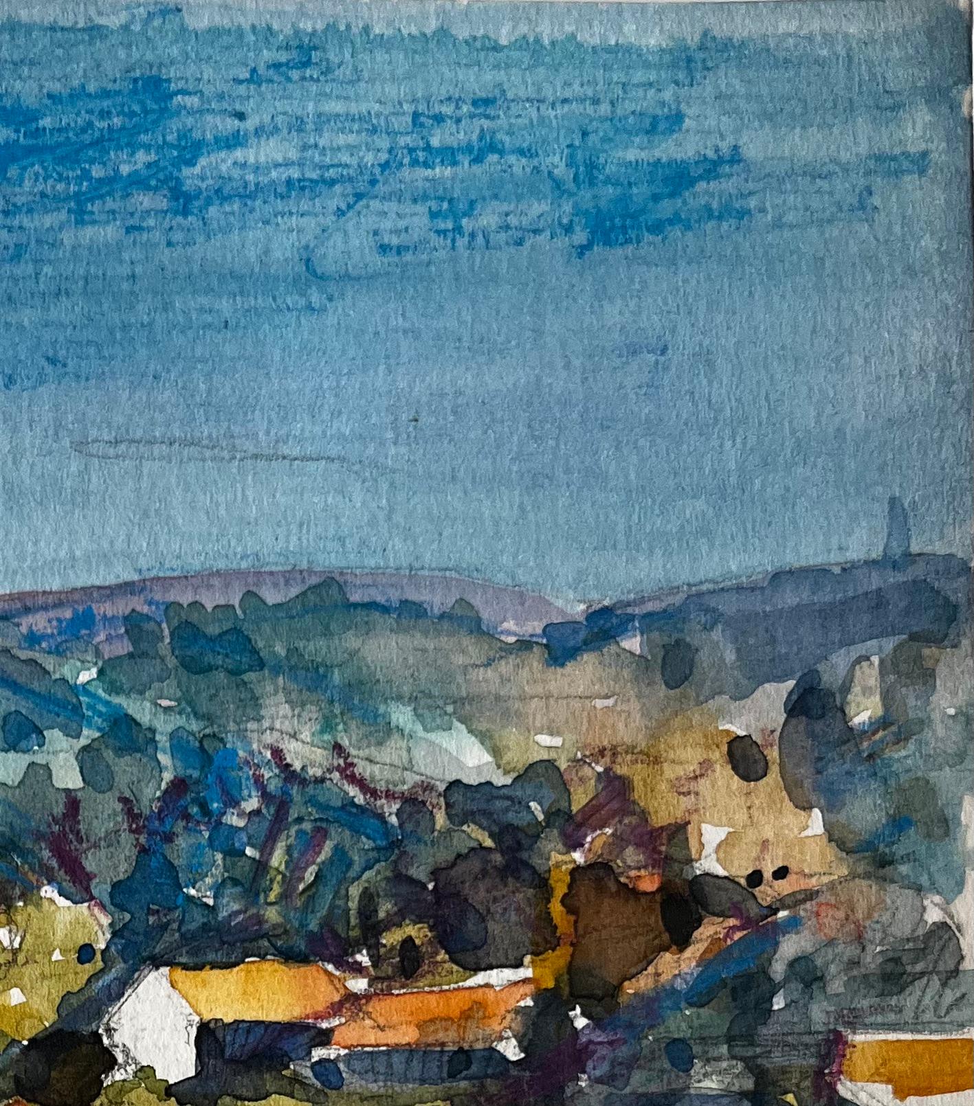 Luberon Vue à flanc de colline Lacostec Paysage français Toits Arbres et ciel bleu en vente 1