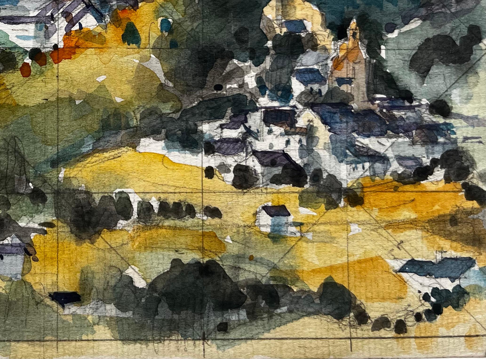 Vue de la campagne, des champs, des arbres et du ciel Aquarelle - Post-impressionnisme Art par Pierre Neveu