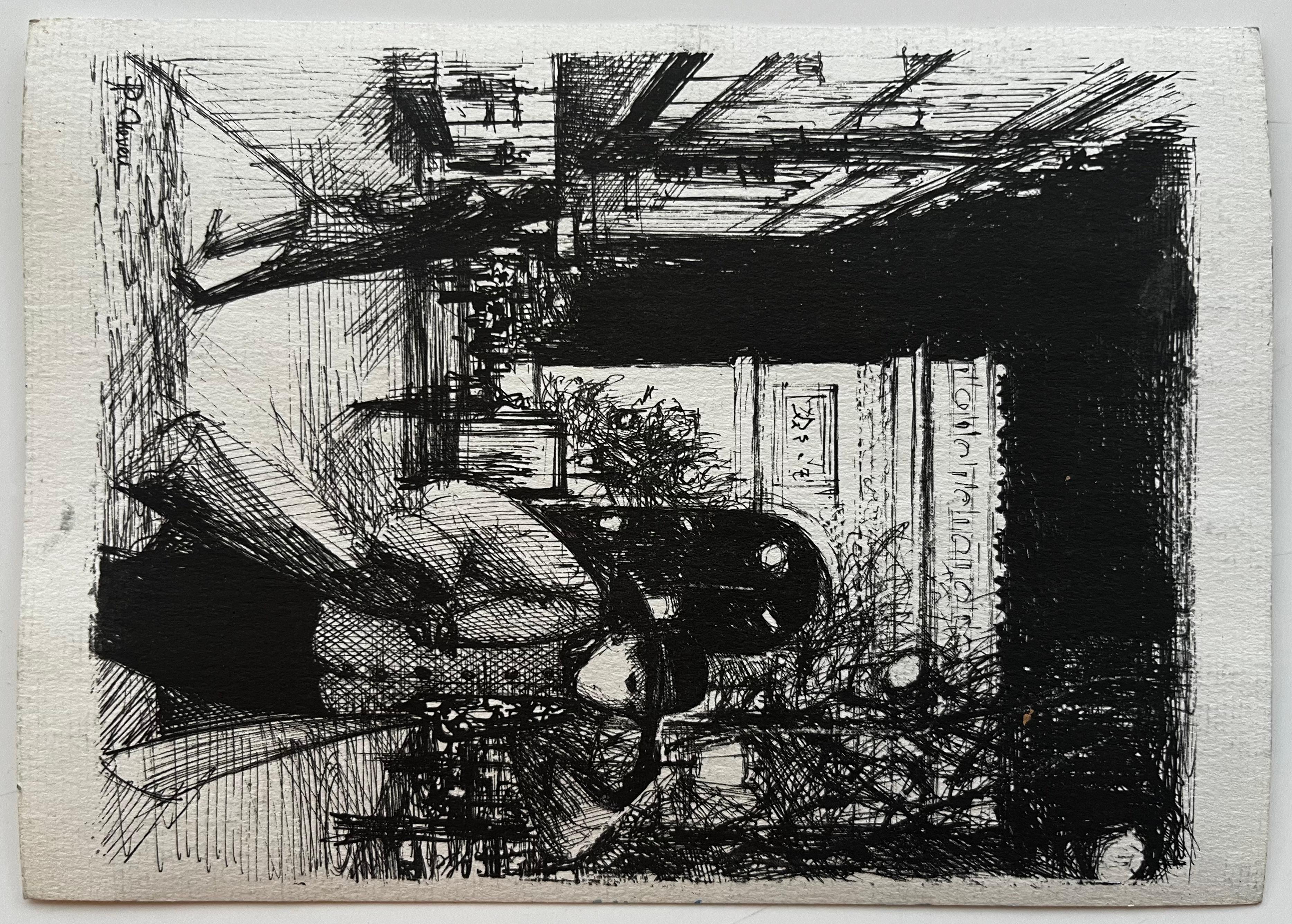 Vue de la campagne, des champs, des arbres et du ciel Aquarelle en vente 3