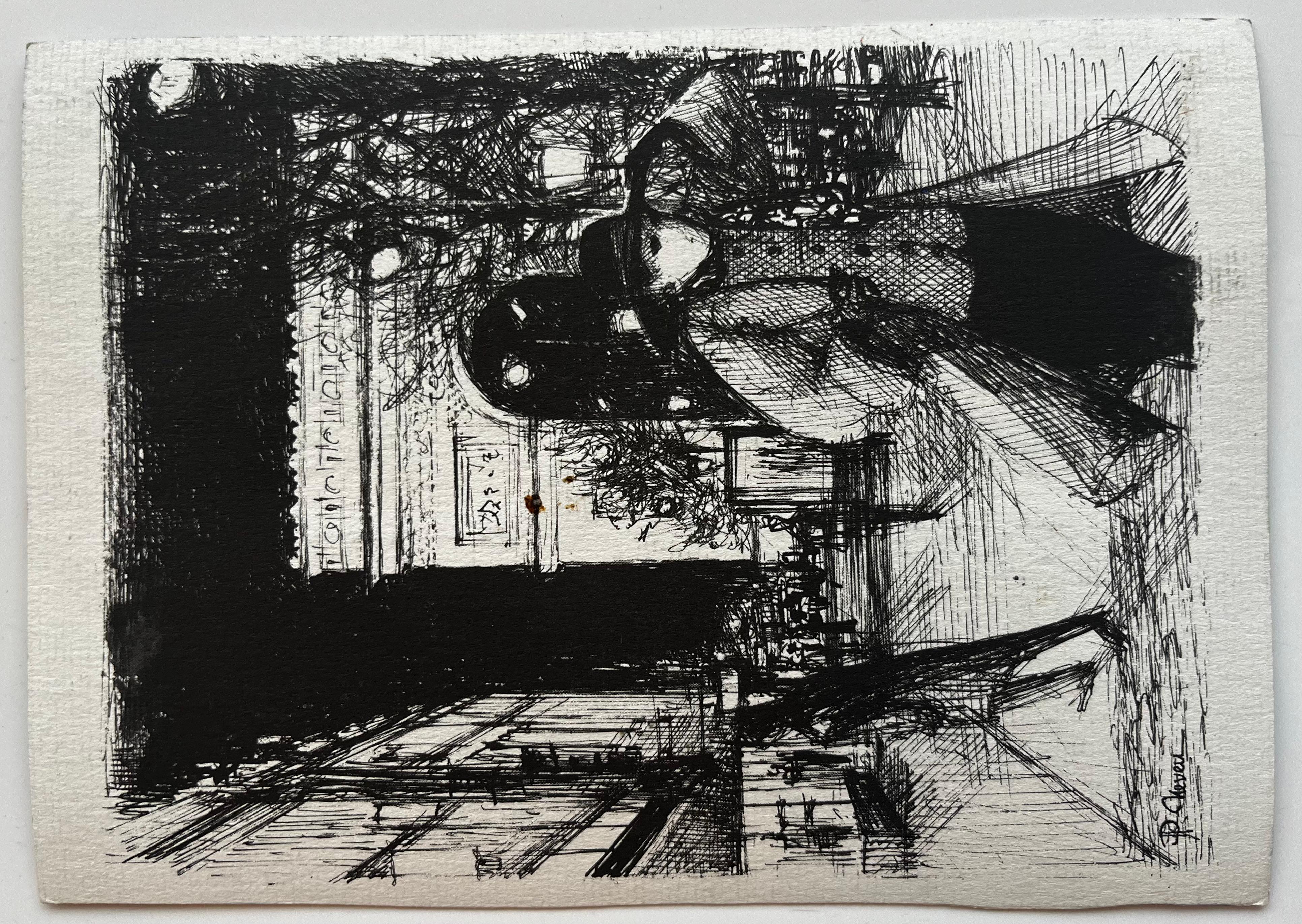 Fischerboote im ruhigen Hafen verankert Französisches Küstenaquarell im Angebot 2