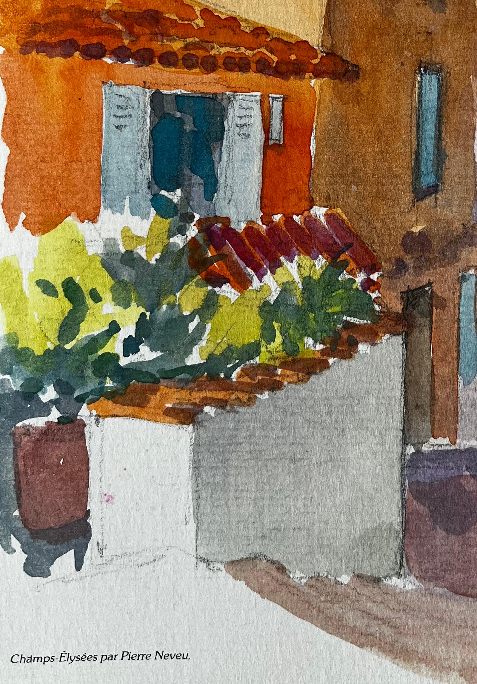 Mentone, strada mediterranea illuminata dal sole, colorato villaggio francese, acquerello in vendita 1