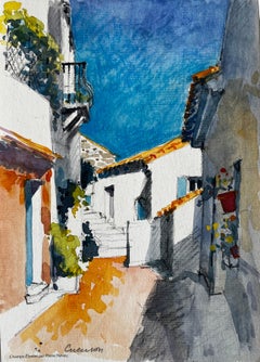 Sunlit Cucuron Mediterranean Alleyway Whitewashed Houses French Village