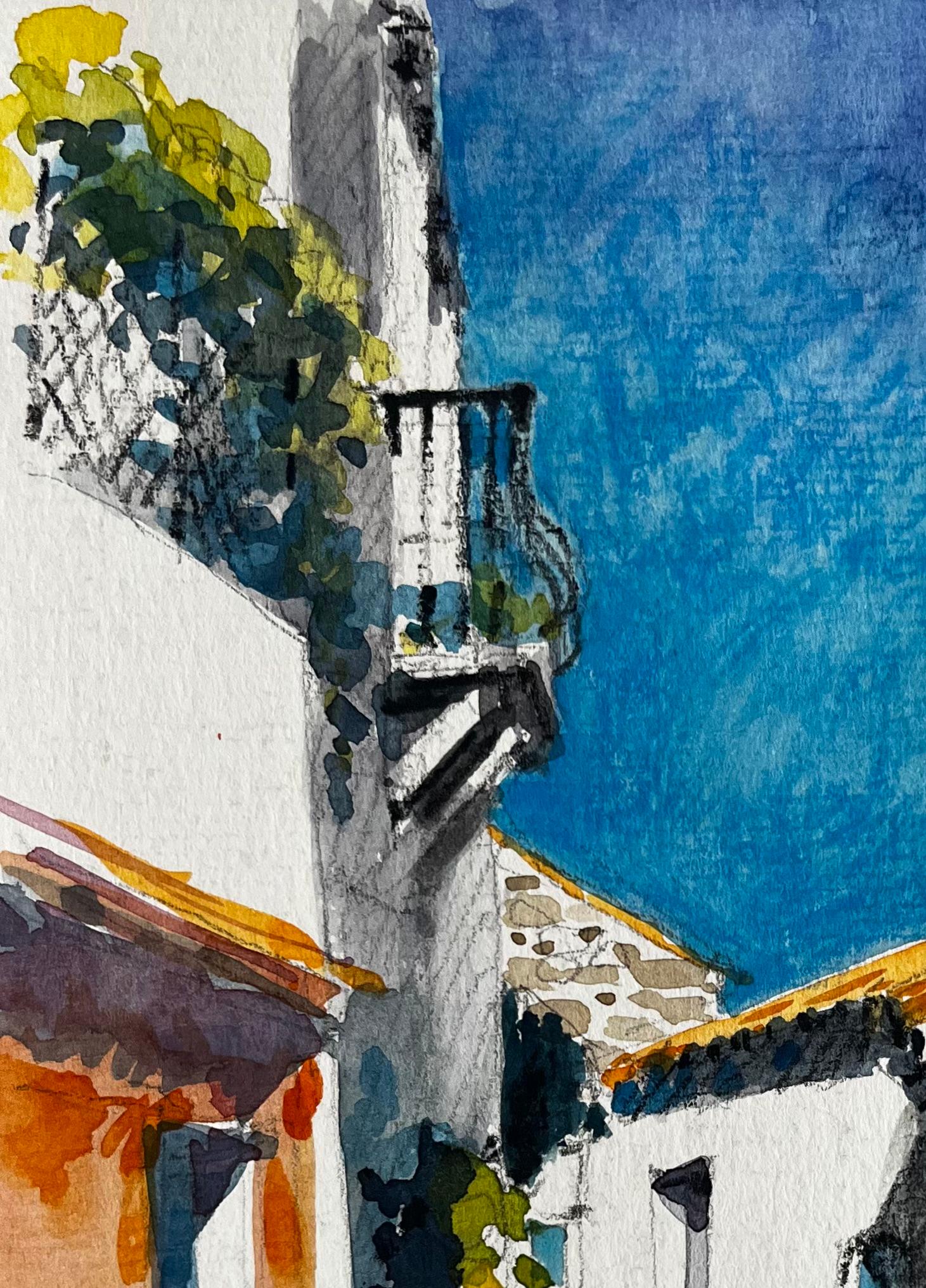 Sonnenbeschienenes Cucuron Mediterranes Gässchen Weiß getünchte Häuser Französisches Dorf (Post-Impressionismus), Art, von Pierre Neveu