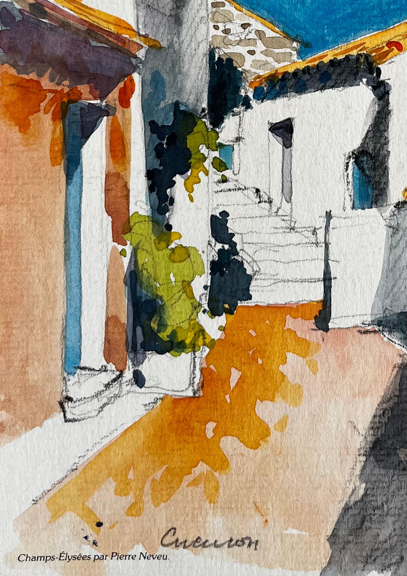 Sonnenbeschienenes Cucuron Mediterranes Gässchen Weiß getünchte Häuser Französisches Dorf im Angebot 1