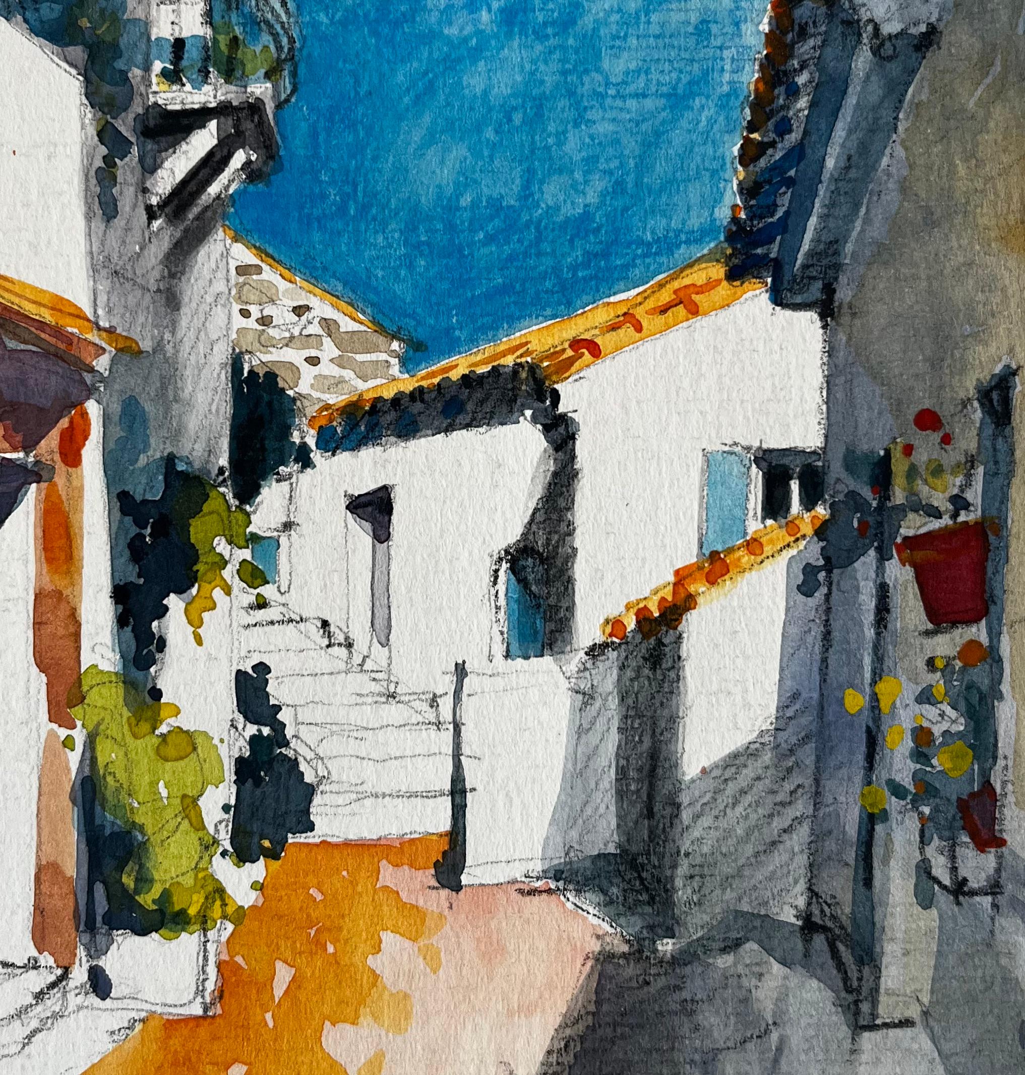 Sonnenbeschienenes Cucuron Mediterranes Gässchen Weiß getünchte Häuser Französisches Dorf im Angebot 2