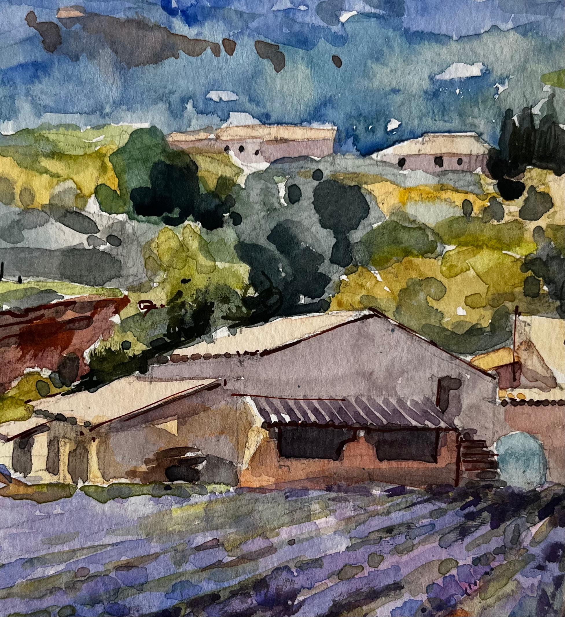 Provenza Campi di lavanda con casa colonica e colline lontane Paesaggio francese in vendita 2