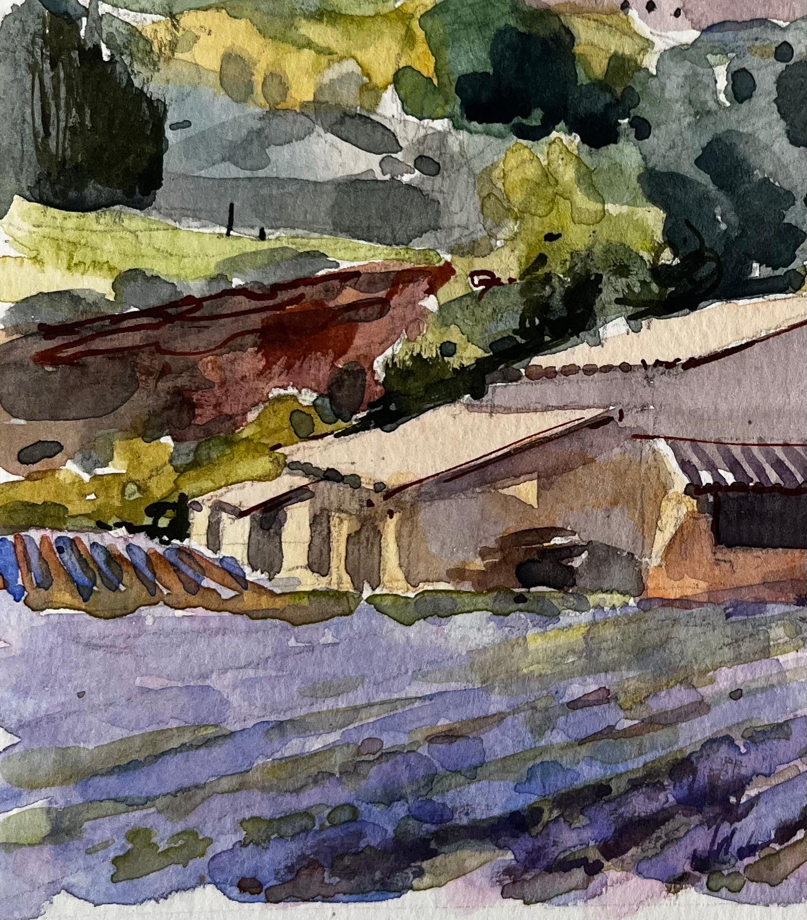 Provenza Campi di lavanda con casa colonica e colline lontane Paesaggio francese in vendita 1