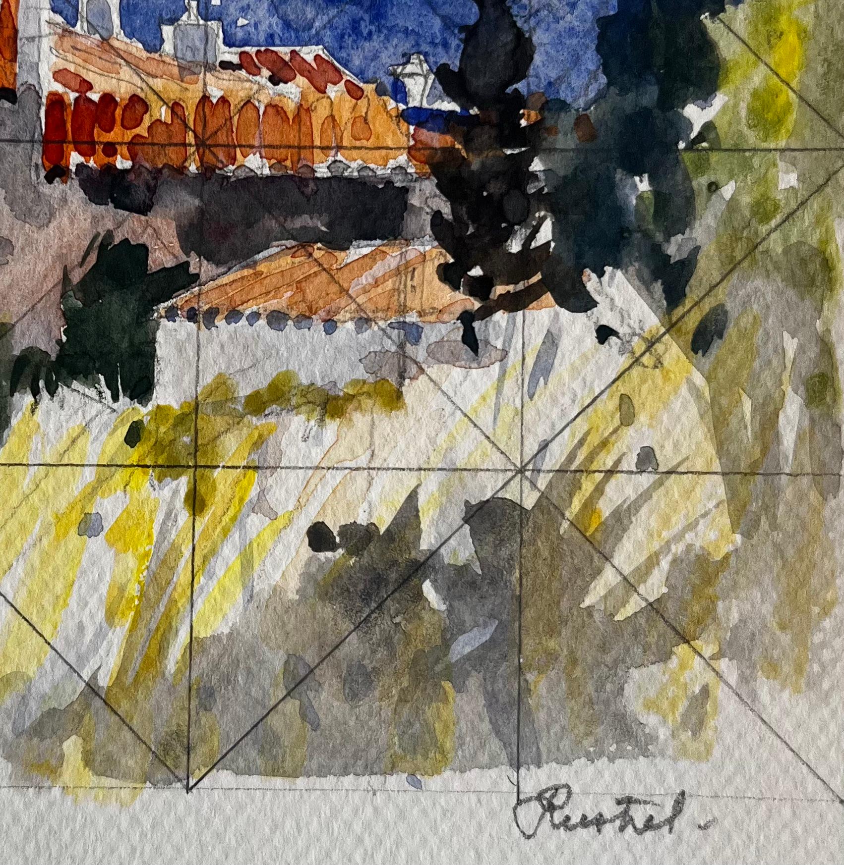 Título: Revestel Provence Azoteas con cipreses y vistas a la montaña Acuarela
Artista: Pierre Neveu (francés n.1929)
Técnica: Acuarela sobre papel de artista, sin enmarcar
Tamaño (A x A): 8,25 x 6 pulgadas
inscripción Revestel de puño y letra del