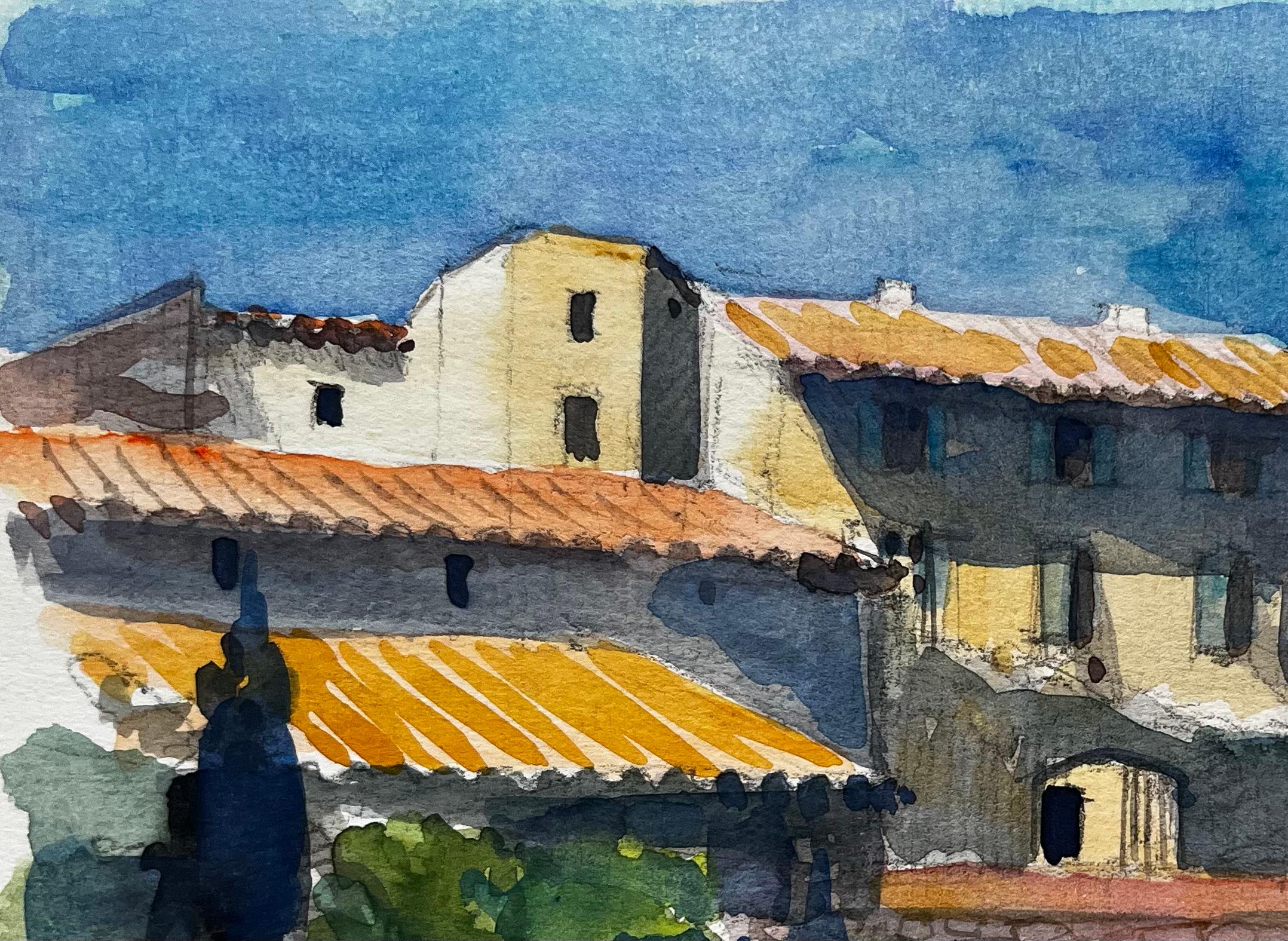 Provence-Dorf mit Kirchturm und Terrakotta-Dächern Französische Landschaft (Post-Impressionismus), Painting, von Pierre Neveu