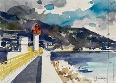 Menton Lighthouse Mediterranean Seafront with Mountains French Coastal Scene