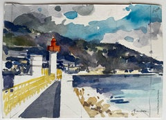 Menton Lighthouse Mediterranean Seafront with Mountains French Coastal Scene