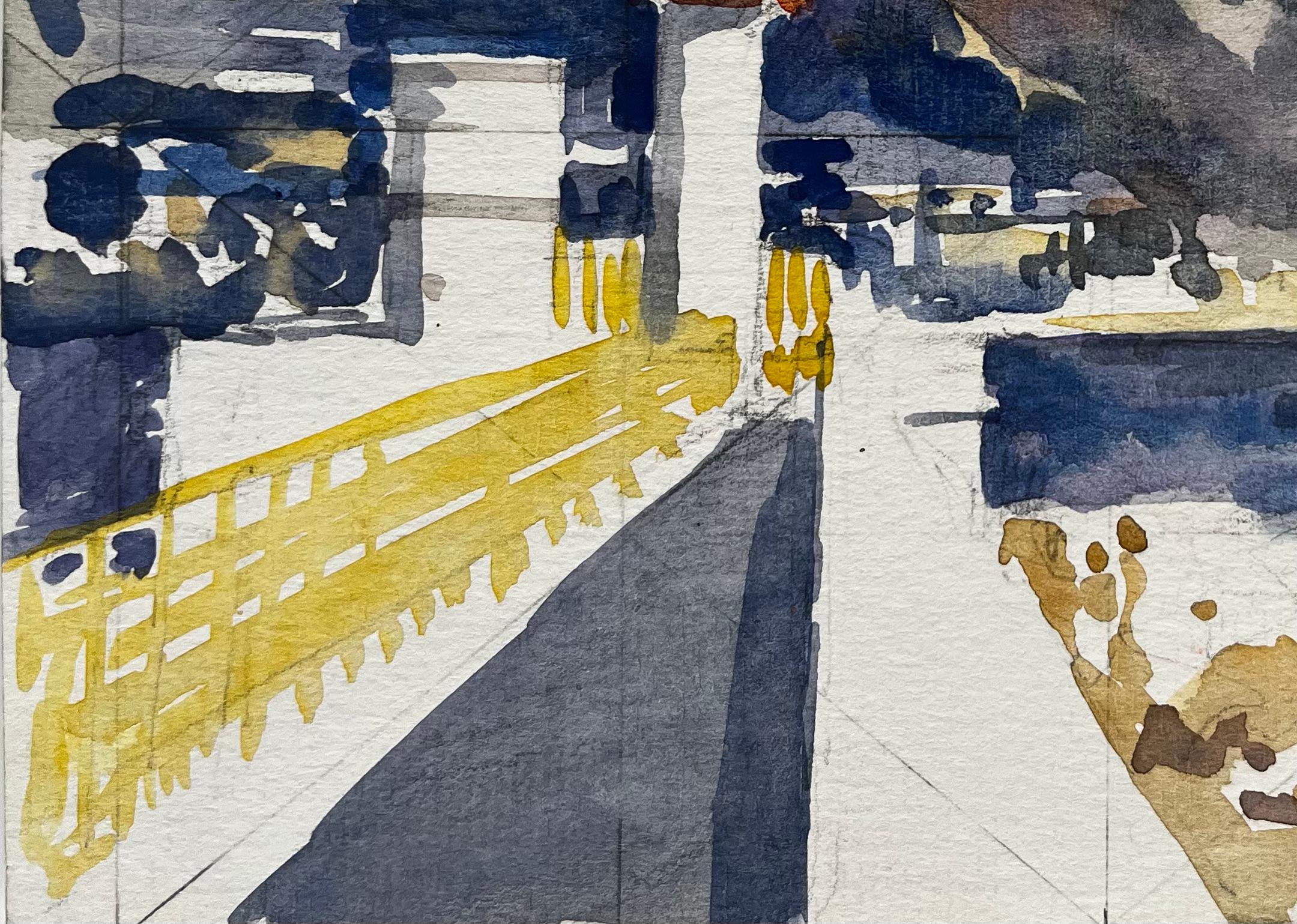 Menton Leuchtturm Mittelmeer mit Bergen Französische Küstenszenen (Grau), Landscape Painting, von Pierre Neveu