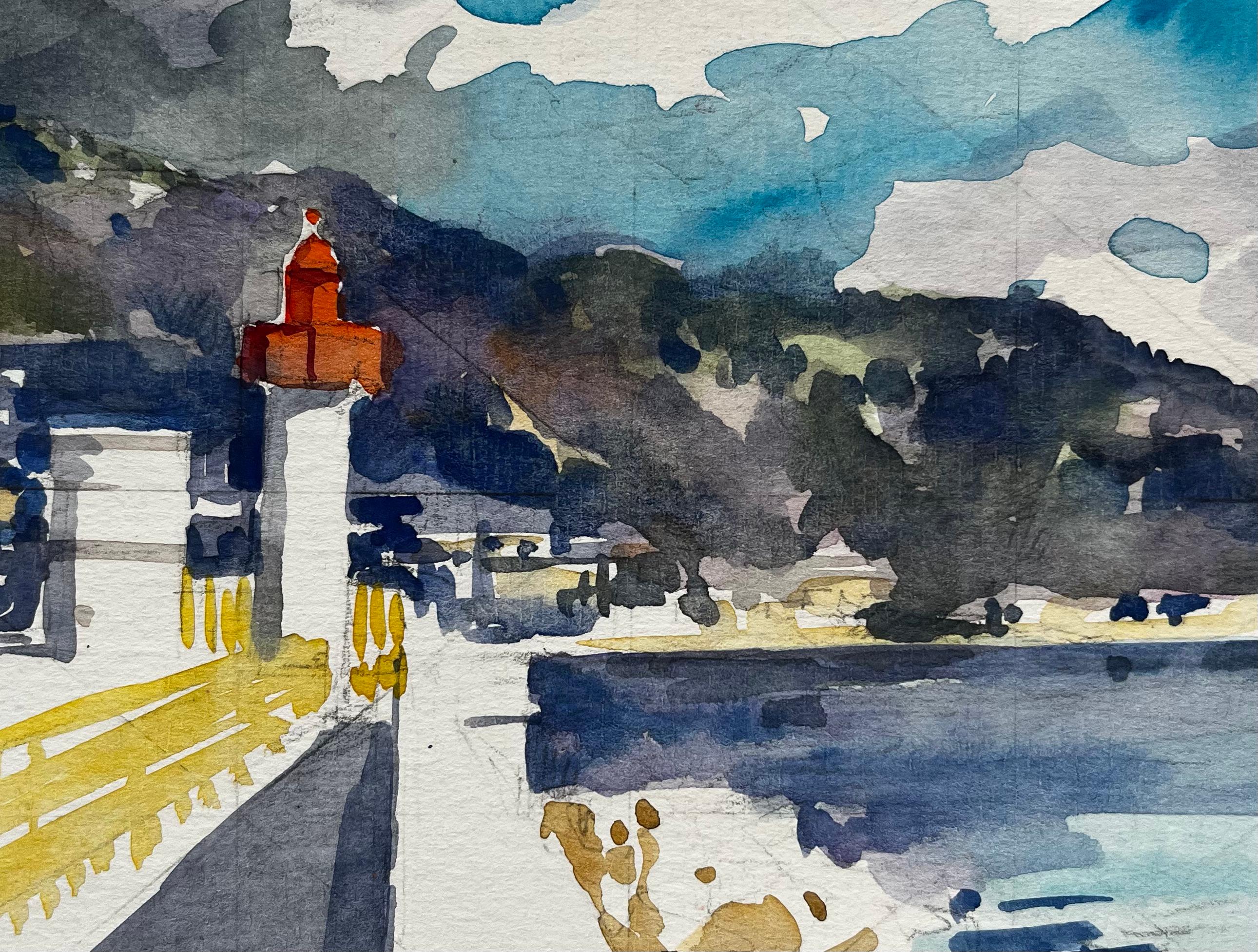 Menton Leuchtturm Mittelmeer mit Bergen Französische Küstenszenen im Angebot 2