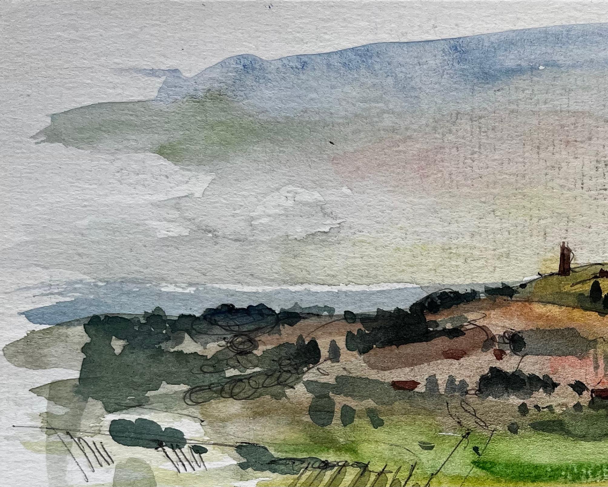 Roll & Hill della Provenza con torre lontana e campi verdeggianti Paesaggio francese - Art Postimpressionismo di Pierre Neveu