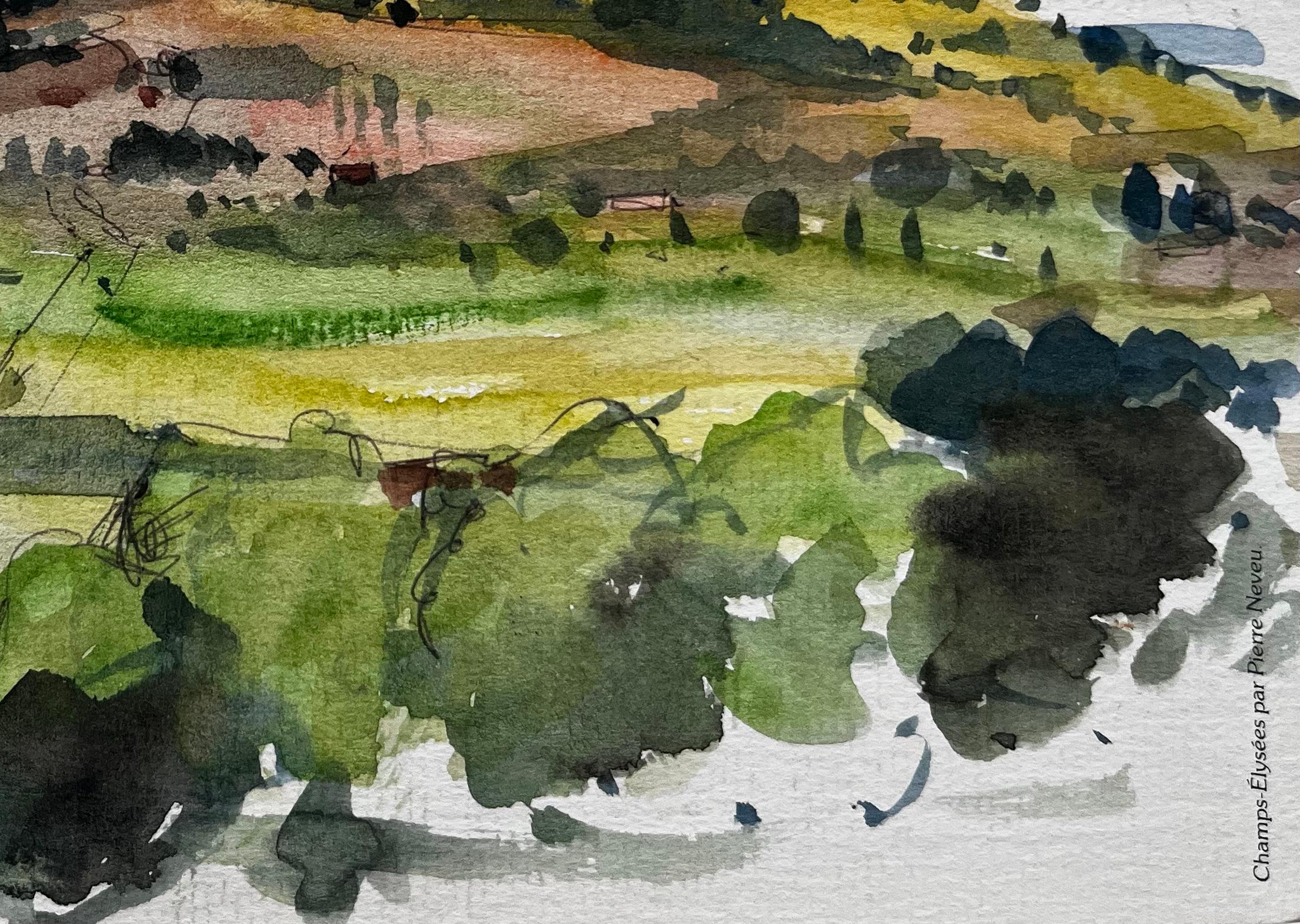 Titolo: Roll & Hill della Provenza con torre lontana e campi verdeggianti Paesaggio francese acquerellato
Artista: Pierre Neveu (francese, nato nel 1929)
Medium: Acquerello su carta d'artista, senza cornice
Dimensioni (H. x L): 6,25 x 8,5