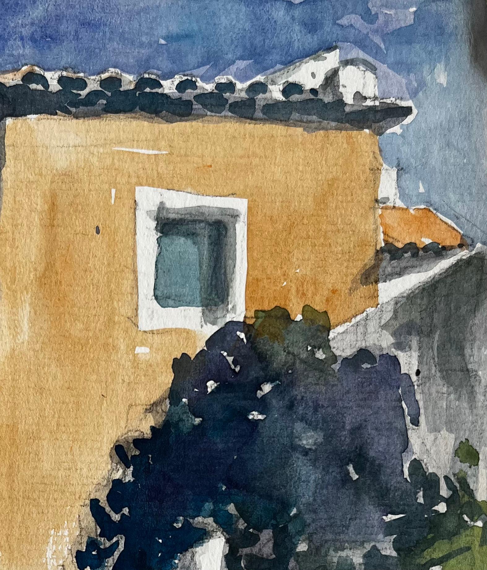 Strada provenzale illuminata dal sole con Ochre House e vicolo ombreggiato Scena di un villaggio francese - Landscape Art Grigio di Pierre Neveu