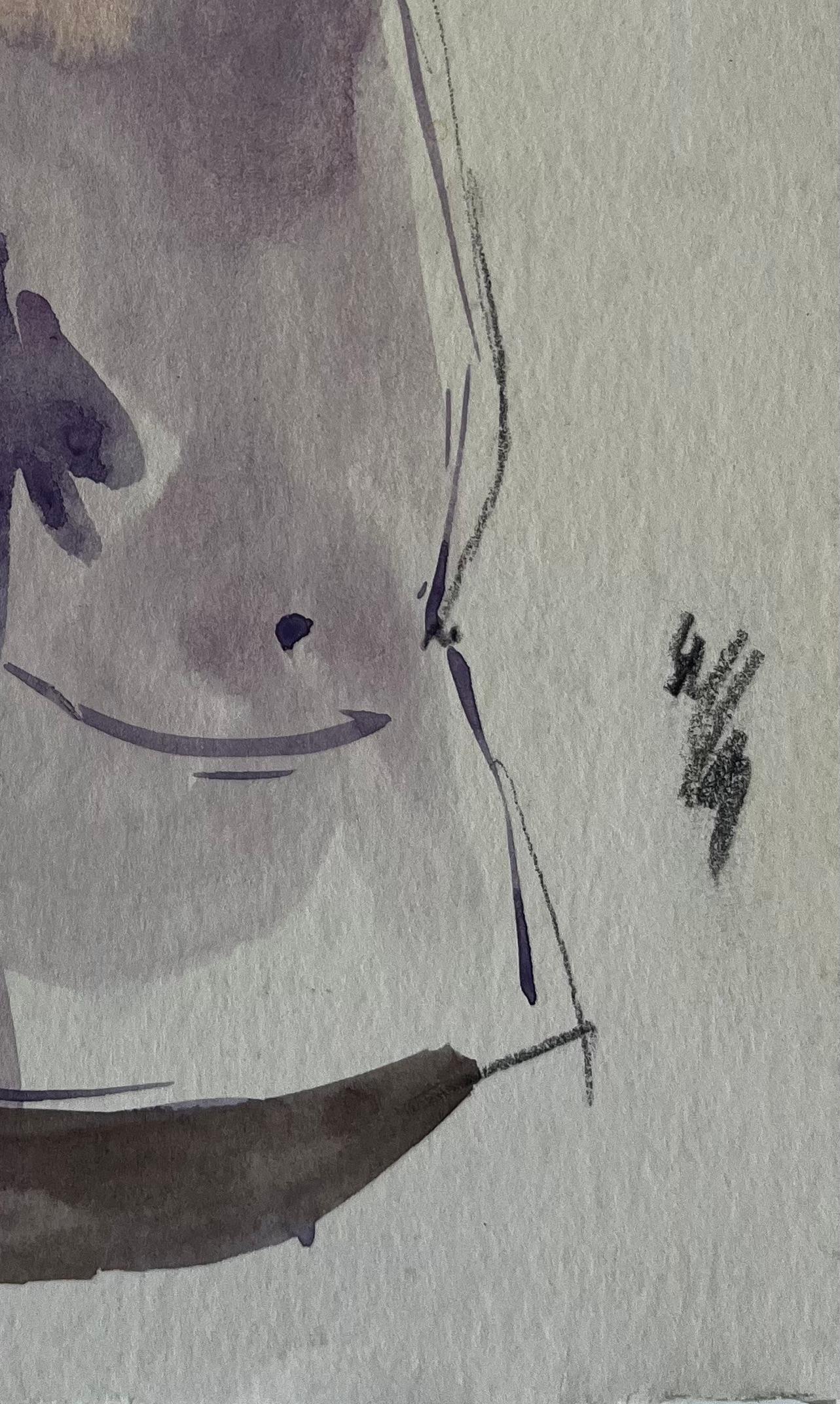 Titel: Sitzende Frau mit Pinsel in der Hand Weibliche Künstlerin Studie Französisch Figurativ Aquarell
Künstler: Pierre Neveu (Franzose, geb. 1929)
Medium: Aquarell auf Künstlerpapier, ungerahmt
Größe (H x B): 9.5 x 5..5 Zoll
Zustand: Insgesamt gut,