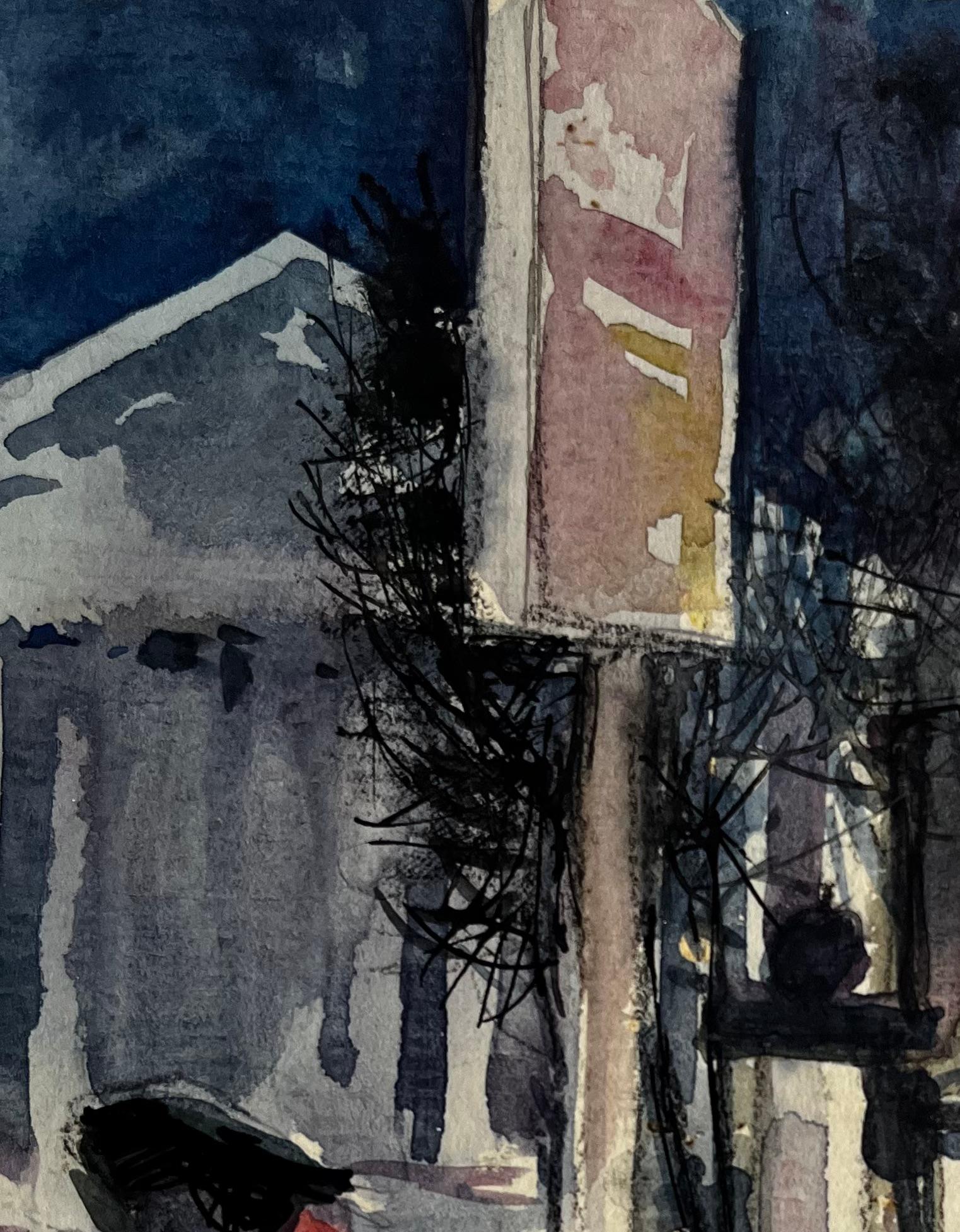 Titolo: Scena di Parigi di notte con figure e cappotto rosso Acquerello urbano
Artista: Pierre Neveu (francese, nato nel 1929)
Medium: Acquerello su cartoncino, senza cornice
Dimensioni (H. x L): 6,5 x 4,5 pollici
Condit: Complessivamente buono, con