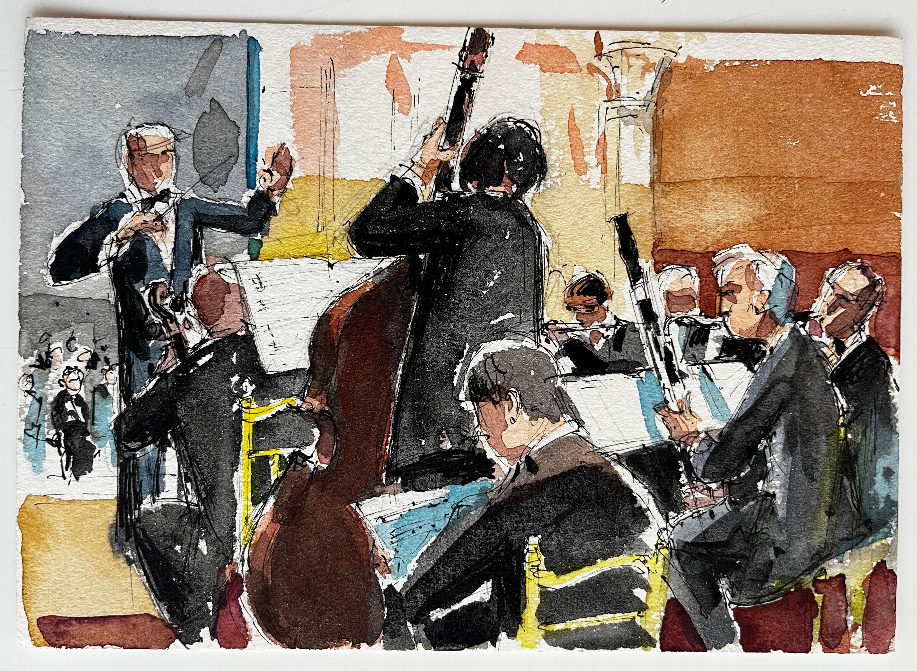 Répétition de l'orchestre avec le chef et les musiciens Ensemble de musique classique - Painting de Pierre Neveu