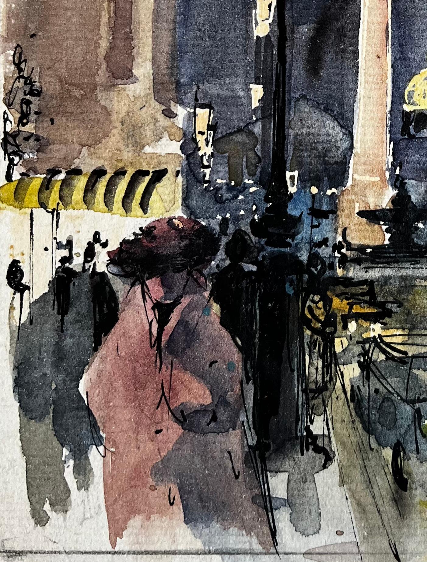 Parigi Place de la Concorde Scena notturna di strada con Obelisco e Cupola Acquerello - Landscape Art Grigio di Pierre Neveu