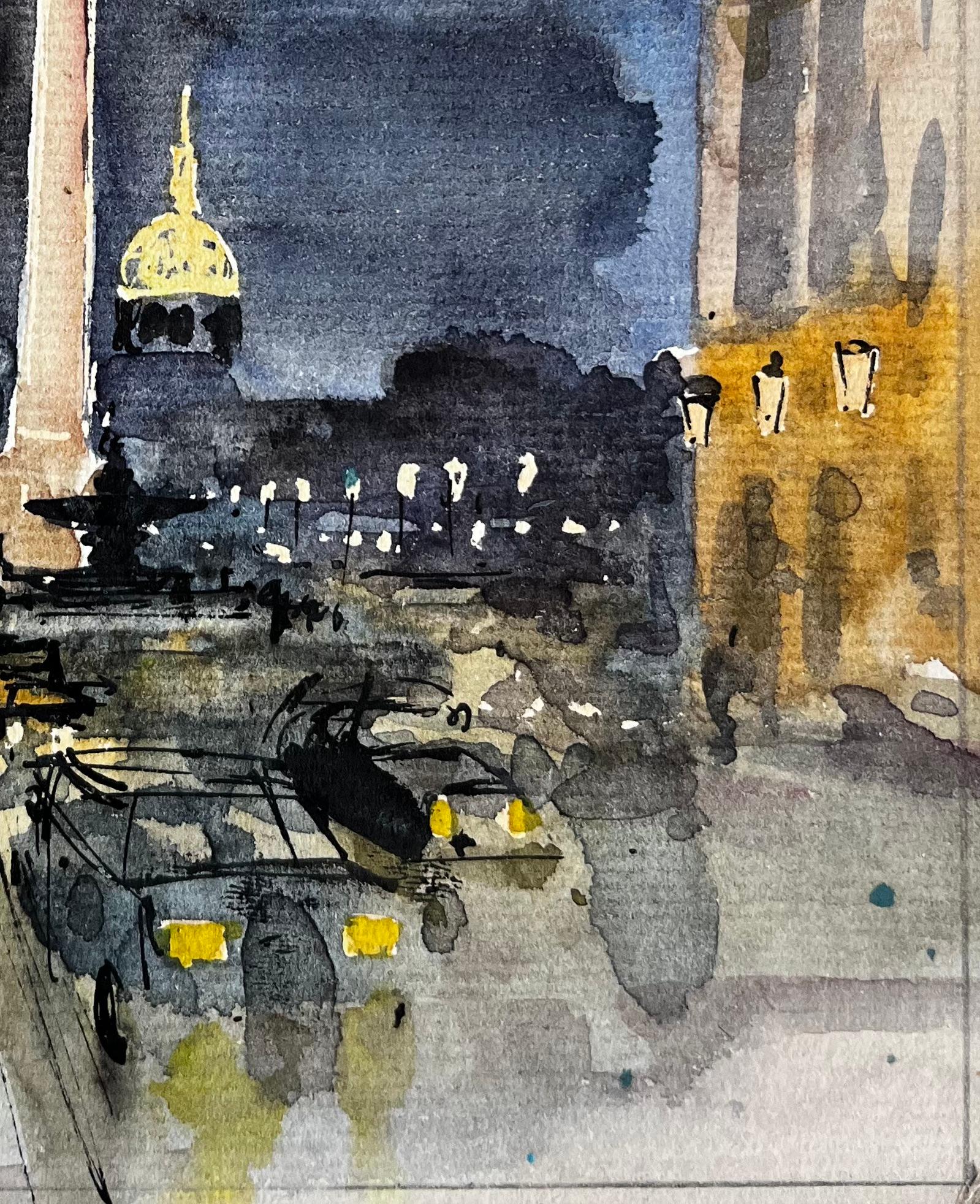 Titolo: Parigi Place de la Concorde Scena notturna di strada con Obelisco e Cupola Acquerello
Artista: Pierre Neveu (francese, nato nel 1929)
Medium: Acquerello su cartoncino senza cornice
Dimensioni (H. x L): 7,25 x 5,75 pollici
Condit: