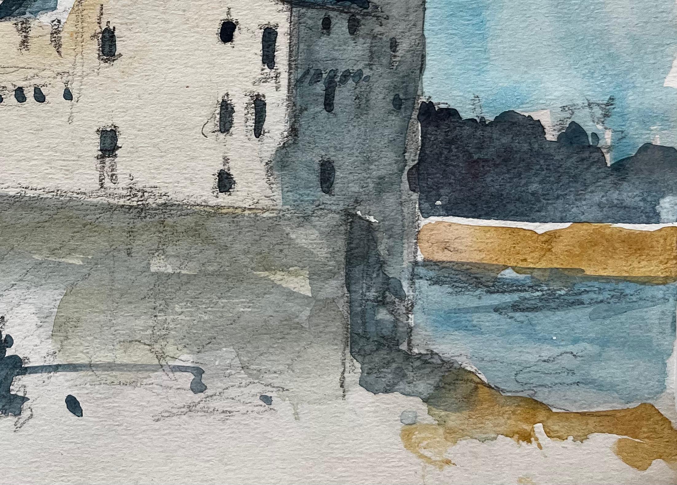 Château de Montsoreau Vallée de la Loire Château français Aquarelle Paysage Artwork en vente 1
