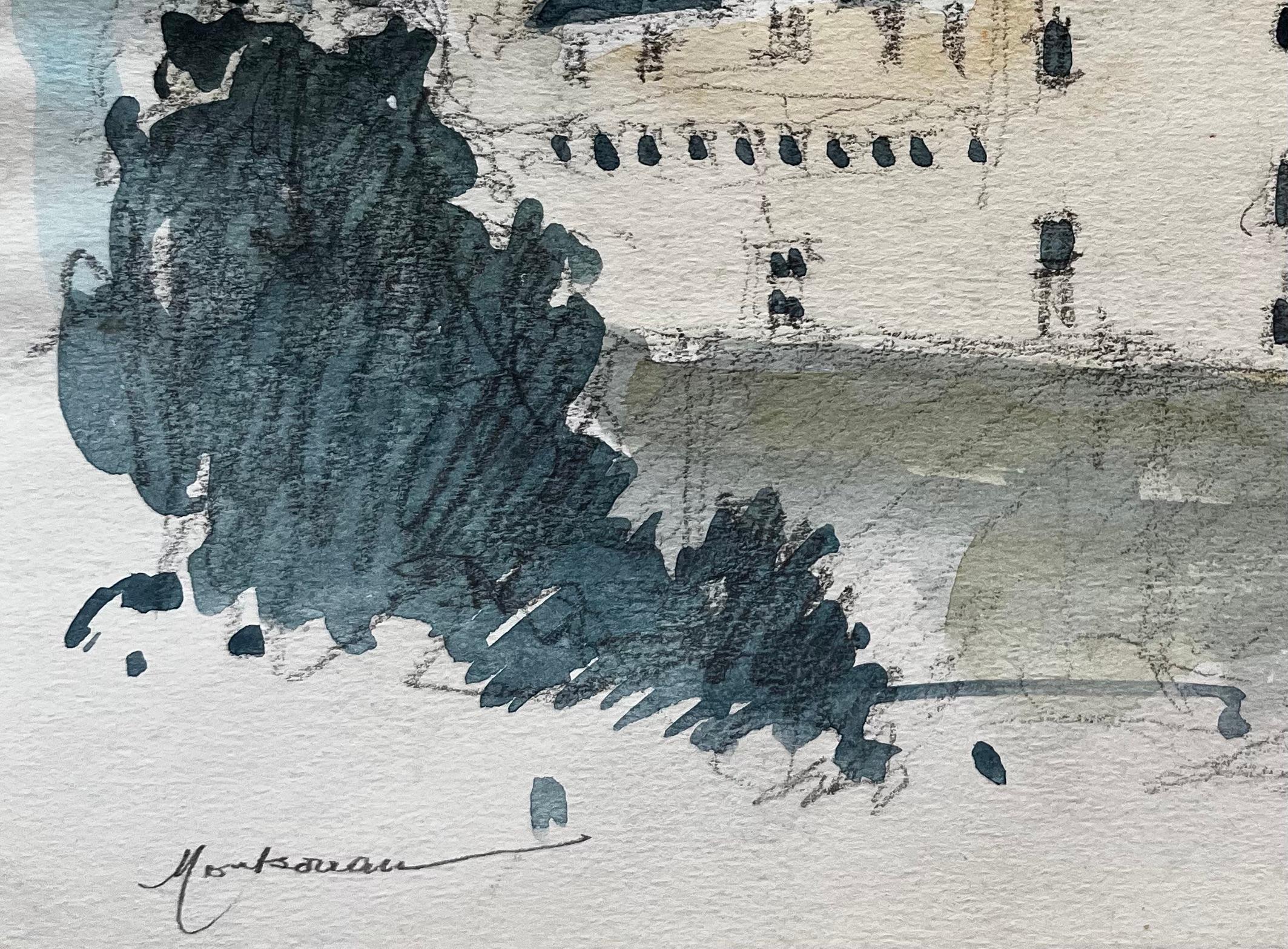 Château de Montsoreau Vallée de la Loire Château français Aquarelle Paysage Artwork en vente 2