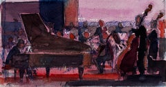 Concert Hall Pianist with Orchestra Grand Piano Musicians Performance Scene
