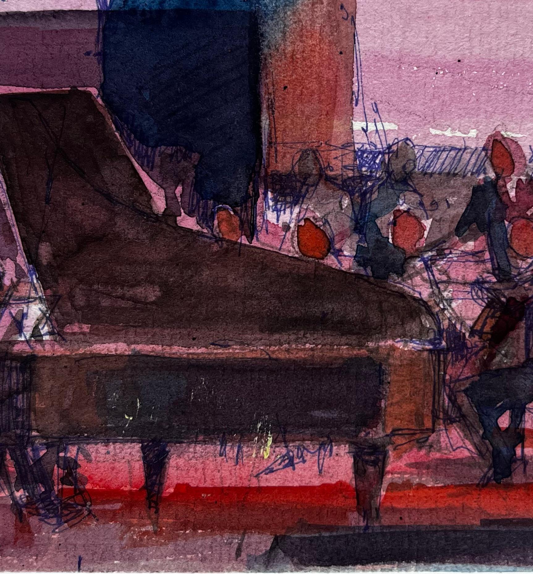 A Hall Pianiste avec orchestre Piano à queue Musiciens Scène de concert - Noir Landscape Art par Pierre Neveu