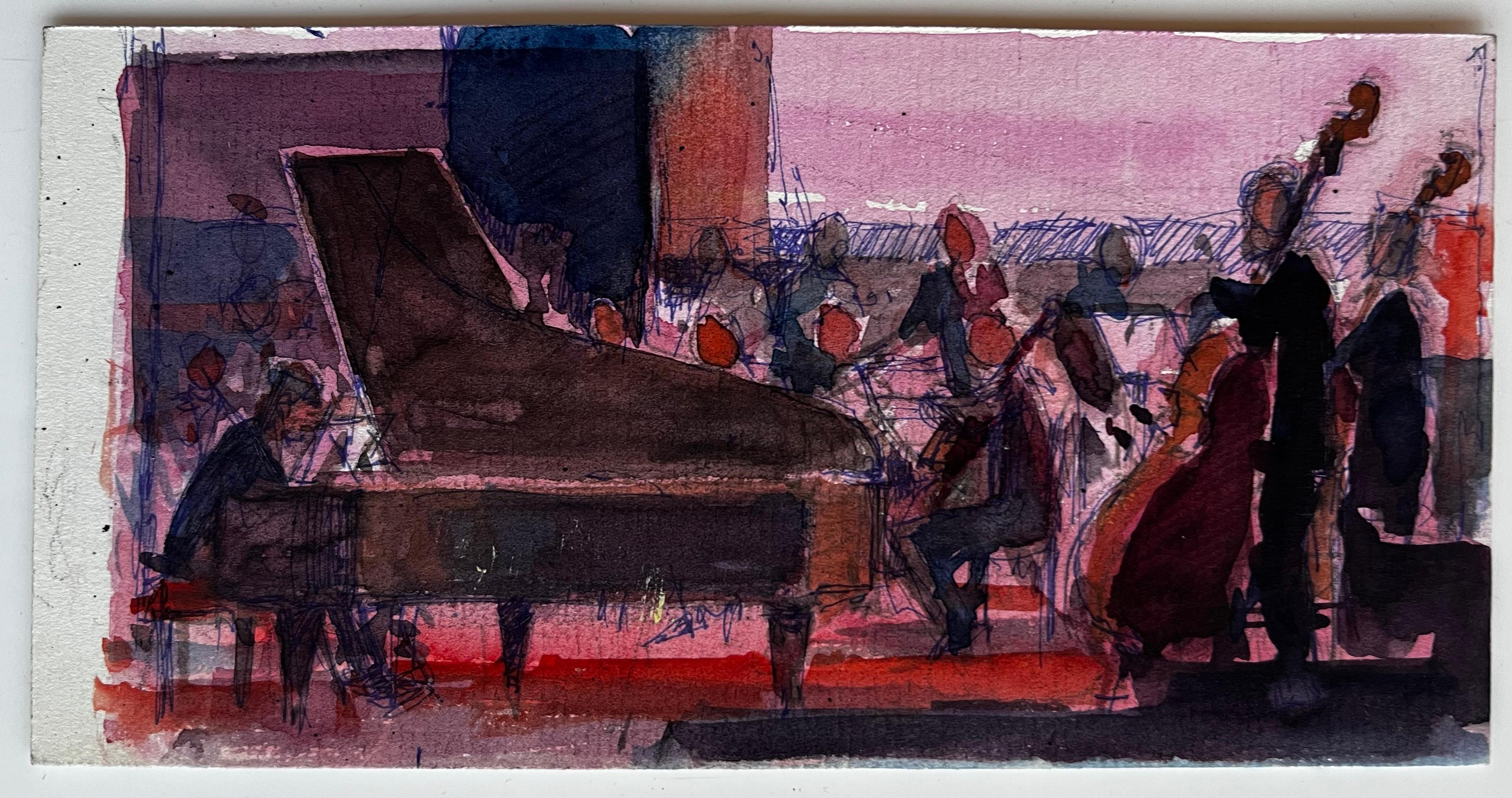 A Hall Pianiste avec orchestre Piano à queue Musiciens Scène de concert - Post-impressionnisme Art par Pierre Neveu