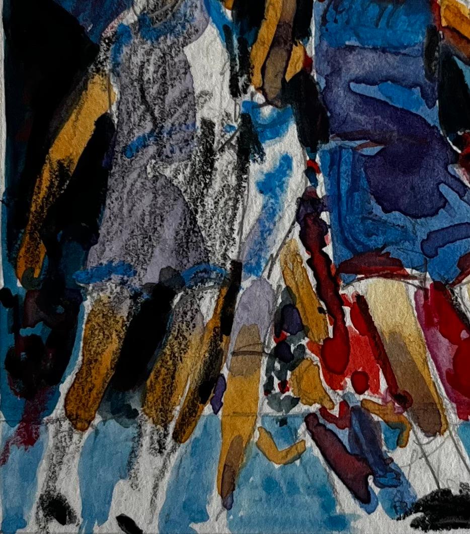 Basketballspieler unter Stadionlichtern Dynamisches Aquarell der französischen Moderne im Angebot 1