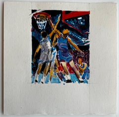 Basketball Players Under Stadium Lights Dynamic French Modernist Watercolor