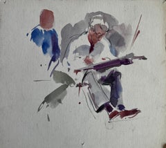 Pierre Neveu - Artist Sketching Seated Figure Study French Modernist Watercolor Artist Sketching Seated Figure Study French Modernist Watercolor