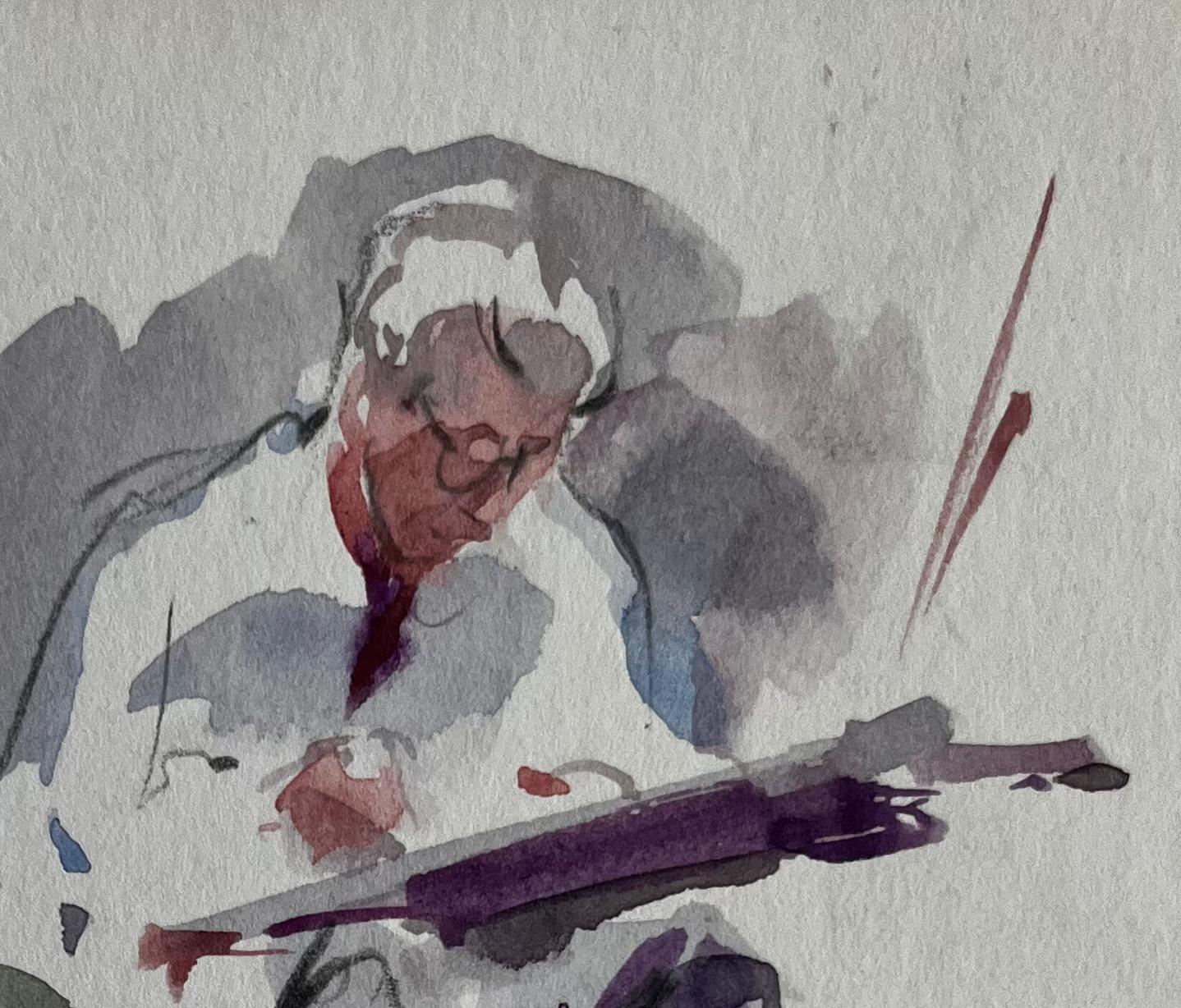 Künstler Skizzieren Sitzende Figur Studie Französisch Modernist Aquarell (Post-Impressionismus), Art, von Pierre Neveu