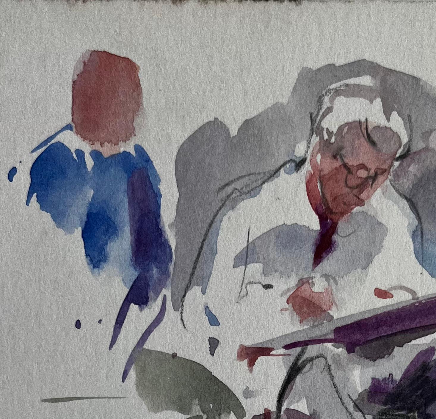 Künstler Skizzieren Sitzende Figur Studie Französisch Modernist Aquarell (Grau), Figurative Art, von Pierre Neveu